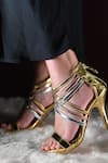 Miraki_Gold Criss Cross Metallic Heels _at_Aza_Fashions