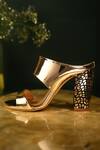 Miraki_Gold Mirror Work Block Heels _Online_at_Aza_Fashions