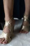 Buy_Miraki_Gold Metallic Criss Cross Strap Block Heels _at_Aza_Fashions