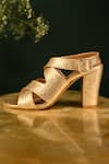 Miraki_Gold Metallic Criss Cross Strap Block Heels _Online_at_Aza_Fashions