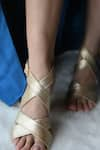 Buy_Miraki_Gold Metallic Criss Cross Strap Block Heels 