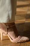 Miraki_Peach Bead Sequin Embroidered Heels _Online_at_Aza_Fashions