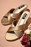 Miraki_Gold Criss Cross Strap Metallic Heels _at_Aza_Fashions