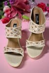 Shop_Miraki_Cream Sequin And Pearl Embroidered Wedges _at_Aza_Fashions