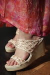 Miraki_Cream Sequin And Pearl Embroidered Wedges _Online_at_Aza_Fashions