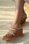 Miraki_Brown Stud Metallic Strap Wedges _Online_at_Aza_Fashions