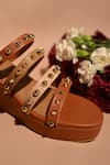 Shop_Miraki_Brown Stud Metallic Strap Wedges _Online_at_Aza_Fashions