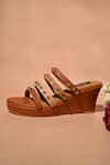 Miraki_Brown Stud Metallic Strap Wedges _at_Aza_Fashions