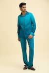 Buy_Soniya G_Blue Handmade Crepe Solid Ombre Shaded Jacket And Pant Co-ord Set For Kids_at_Aza_Fashions