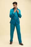 Soniya G_Blue Handmade Crepe Solid Ombre Shaded Jacket And Pant Co-ord Set For Kids_Online_at_Aza_Fashions