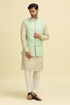 Ankit V Kapoor_Green Lucknowi Embroidered Thread Turbat Nehru Jacket _Online_at_Aza_Fashions