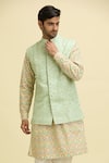 Buy_Ankit V Kapoor_Green Lucknowi Embroidered Thread Turbat Nehru Jacket _Online_at_Aza_Fashions