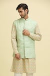 Shop_Ankit V Kapoor_Green Lucknowi Embroidered Thread Turbat Nehru Jacket _Online_at_Aza_Fashions