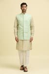 Buy_Ankit V Kapoor_Green Lucknowi Embroidered Thread Turbat Nehru Jacket 