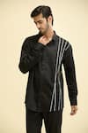 Sanjana reddy Designs_Black Embroidered Striped Placement Shirt _at_Aza_Fashions