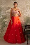 Shop_Zoon_Red Blouse Metallic Organza Embroidery Aari Square Neck Skirt Set _Online_at_Aza_Fashions