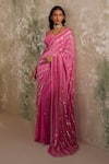 Buy_Zoon_Pink Blouse Flat Chiffon Embroidery Bead Sweetheart Pre-stitched Saree With _at_Aza_Fashions