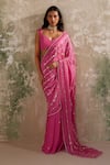 Zoon_Pink Blouse Flat Chiffon Embroidery Bead Sweetheart Pre-stitched Saree With _Online_at_Aza_Fashions