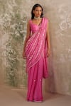 Buy_Zoon_Pink Blouse Flat Chiffon Embroidery Bead Sweetheart Pre-stitched Saree With 