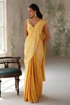 Zoon_Yellow Blouse Flat Chiffon Embroidery Bead Stripe Pre-stitched Saree With _Online_at_Aza_Fashions