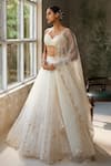 Buy_Zoon_Ivory Pure Silk Organza Embroidery Aari Sweetheart Neck Sequin Skirt Set _at_Aza_Fashions