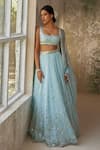 Buy_Zoon_Blue Pure Silk Organza Embroidery Aari Square Neck Work Lehenga Set _at_Aza_Fashions