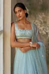 Zoon_Blue Pure Silk Organza Embroidery Aari Square Neck Work Lehenga Set _at_Aza_Fashions