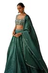 Zoon_Emerald Green Pure Silk Organza Embroidery Aari Scattered Sequin Skirt Set _Online_at_Aza_Fashions