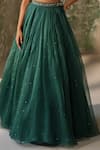 Shop_Zoon_Emerald Green Pure Silk Organza Embroidery Aari Scattered Sequin Skirt Set _Online_at_Aza_Fashions