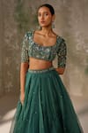 Zoon_Emerald Green Pure Silk Organza Embroidery Aari Scattered Sequin Skirt Set _at_Aza_Fashions