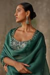 Shop_Zoon_Emerald Green Pure Silk Organza Embroidery Aari Scattered Sequin Skirt Set 