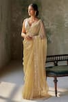 Buy_Zoon_Gold Saree Pure Silk Organza Embroidery Aari Floral Placement With Blouse _at_Aza_Fashions