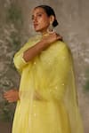 Zoon_Yellow Kurta Pure Habutai Silk Embroidery Sequin V Floral Pleated Anarkali Set _at_Aza_Fashions