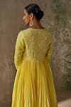 Shop_Zoon_Yellow Kurta Pure Habutai Silk Embroidery Sequin V Floral Pleated Anarkali Set 