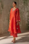 Shop_Zoon_Red Kurta And Dupatta Pure Silk Organza Embroidery Sequin V Neck Set _Online_at_Aza_Fashions