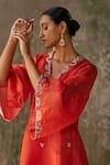 Zoon_Red Kurta And Dupatta Pure Silk Organza Embroidery Sequin V Neck Set _at_Aza_Fashions