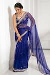 Buy_Gul By Aishwarya_Blue Silk Organza Embroidered Aari Square Border Saree With Blouse _at_Aza_Fashions