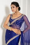 Buy_Gul By Aishwarya_Blue Silk Organza Embroidered Aari Square Border Saree With Blouse _Online_at_Aza_Fashions