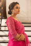 Gul By Aishwarya_Fuchsia Saree Pure Silk Organza Embroidered Aari Cutwork With Blouse _Online_at_Aza_Fashions