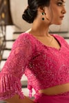 Buy_Gul By Aishwarya_Fuchsia Saree Pure Silk Organza Embroidered Aari Cutwork With Blouse 