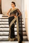 Buy_Gul By Aishwarya_Black Saree Pure Silk Organza Embroidered Mirror Leaf Aari Border With Blouse _at_Aza_Fashions