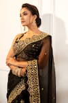 Gul By Aishwarya_Black Saree Pure Silk Organza Embroidered Mirror Leaf Aari Border With Blouse _Online_at_Aza_Fashions