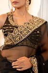 Shop_Gul By Aishwarya_Black Saree Pure Silk Organza Embroidered Mirror Leaf Aari Border With Blouse _Online_at_Aza_Fashions