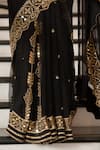 Gul By Aishwarya_Black Saree Pure Silk Organza Embroidered Mirror Leaf Aari Border With Blouse _at_Aza_Fashions