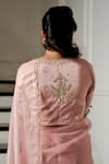 Shop_Gul By Aishwarya_Pink Saree Pure Silk Organza Embroidered Nakshi Pitta V Neck With Blouse _at_Aza_Fashions