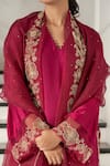 Shop_Gul By Aishwarya_Pink Kurta And Pant Satin Silk Embroidered Aari V Neck Floral Set _Online_at_Aza_Fashions