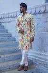 Buy_Kalp_White Cotton Print Floral Blossom Elegance Ensemble Kurta With Pant _Online_at_Aza_Fashions