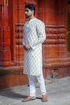 Buy_Kalp_White Cotton Print Floral Misty Vision Kurta With Pant _Online_at_Aza_Fashions