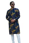 Kalp_Blue Cotton Print Bamboo Summer Palm Kurta With Pant _Online_at_Aza_Fashions