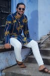 Shop_Kalp_Blue Cotton Print Bamboo Summer Palm Kurta With Pant 